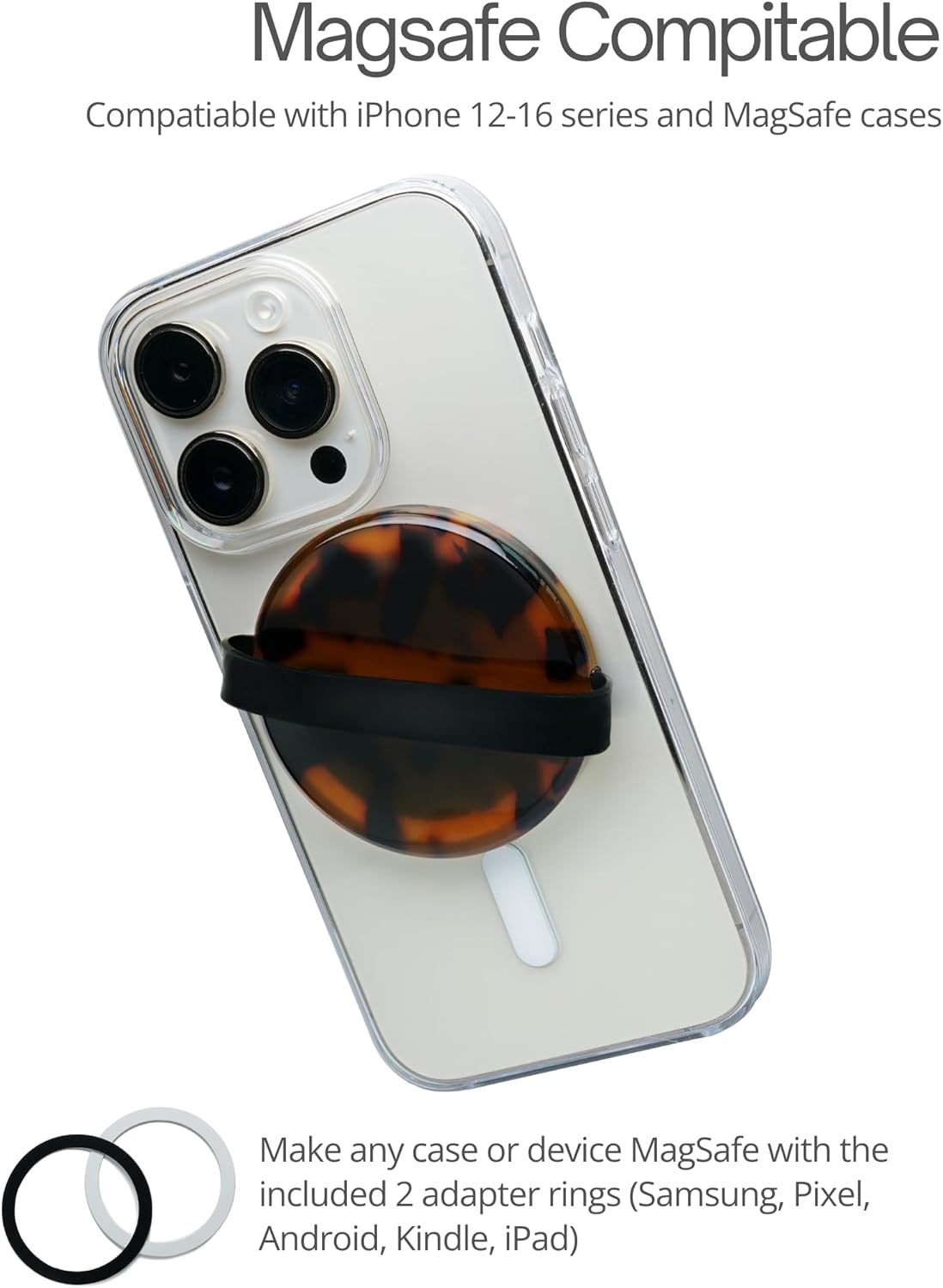 Heesch Magnetic Ring for Phone Case Loopy Brown Phone Grip Strap Holder for Back of Phone Finger Loop Grip for Hand Tortoise Shell Magsafe Grip for iPhone 16 Pro Max/15/14/13/12 Series Mag Safe Case