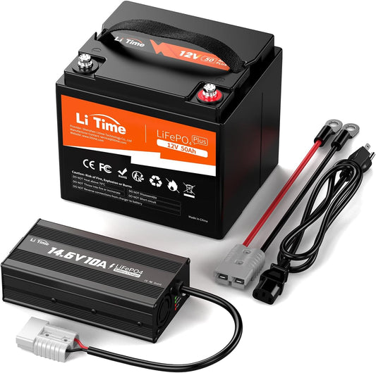 LiTime 12V 50Ah LiFePO4 Lithium Battery 12.8 Volt Deep Cycle Battery, 4000+ Deep Cycle, for Boat Marine Trolling Motor Camping(14.6V10A LiFePO4 Charger Included)