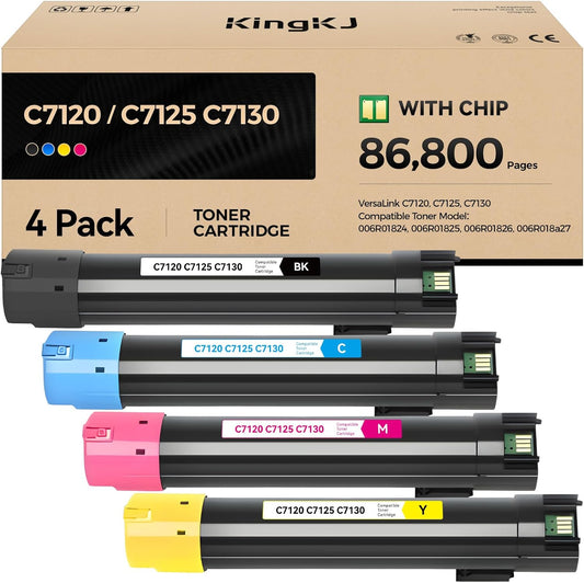 VersaLink C7120 C7125 C7130 High Capacity Toner Cartridge 4-Pack 006R01824 006R01825 006R01826 006R01827 Replacement Compatible for Xerox VersaLink C7120 C7125 C7130 Printer Black Cyan Magenta Yellow