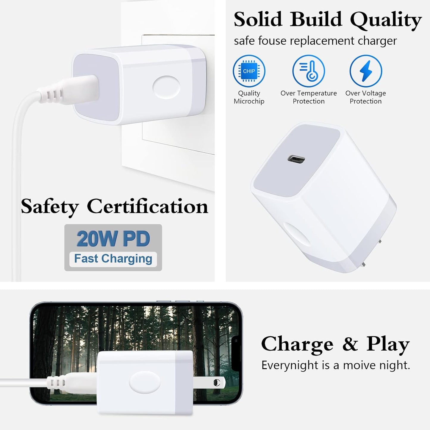 USB C Wall Charger,2Pack 20W USB C Block PD Fast Charger Type C Wall Adapter for iPhone 16 15 14 13 12 11 Pro Max,SE,8 7 6 Plus,iPad,Samsung Galaxy S24 S23 S22 S21 Ultra S20 A14 A15 A33,Pixel 9 8 7 6