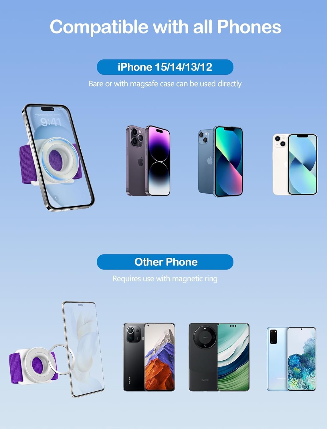 TOPGO Running Phone Holder for iPhone [360° Rotatable & Upgrade Anti-Drop] Magnetic Wrist Phone Holder, Magsafe Armband Compatible with iPhone 16 Pro and Android - Purple