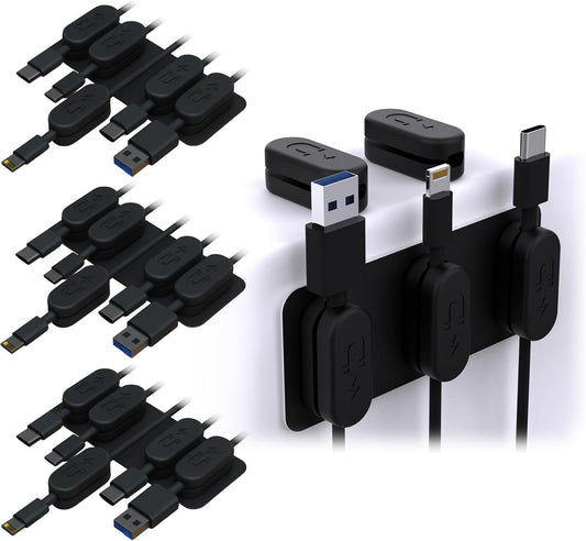 Chargeworx Magnetic Cable Holder for Cable Management – Multipurpose Desktop Cable Management System, 20-PK, Great for USB-C, Lightning, Micro-USB & Other Cables – Sticks to Any Surface (20-PK Black)