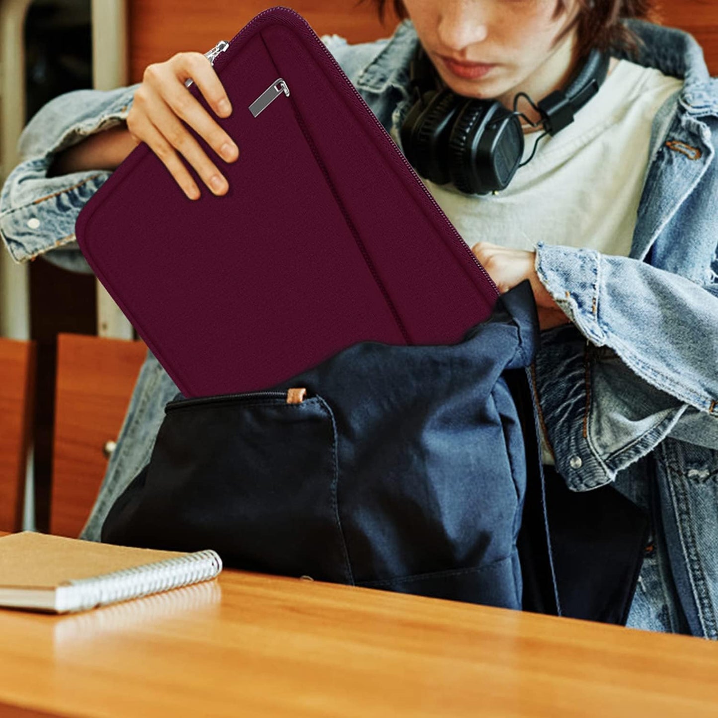 Laptop Sleeve 15.6 inch, Durable Computer Carrying Bag Protective Case Briefcase Handbag with Front Pocket, Slim Laptop Cover for 15.6 Inch HP, Dell, Lenovo, Asus, Notebook, Wine Red