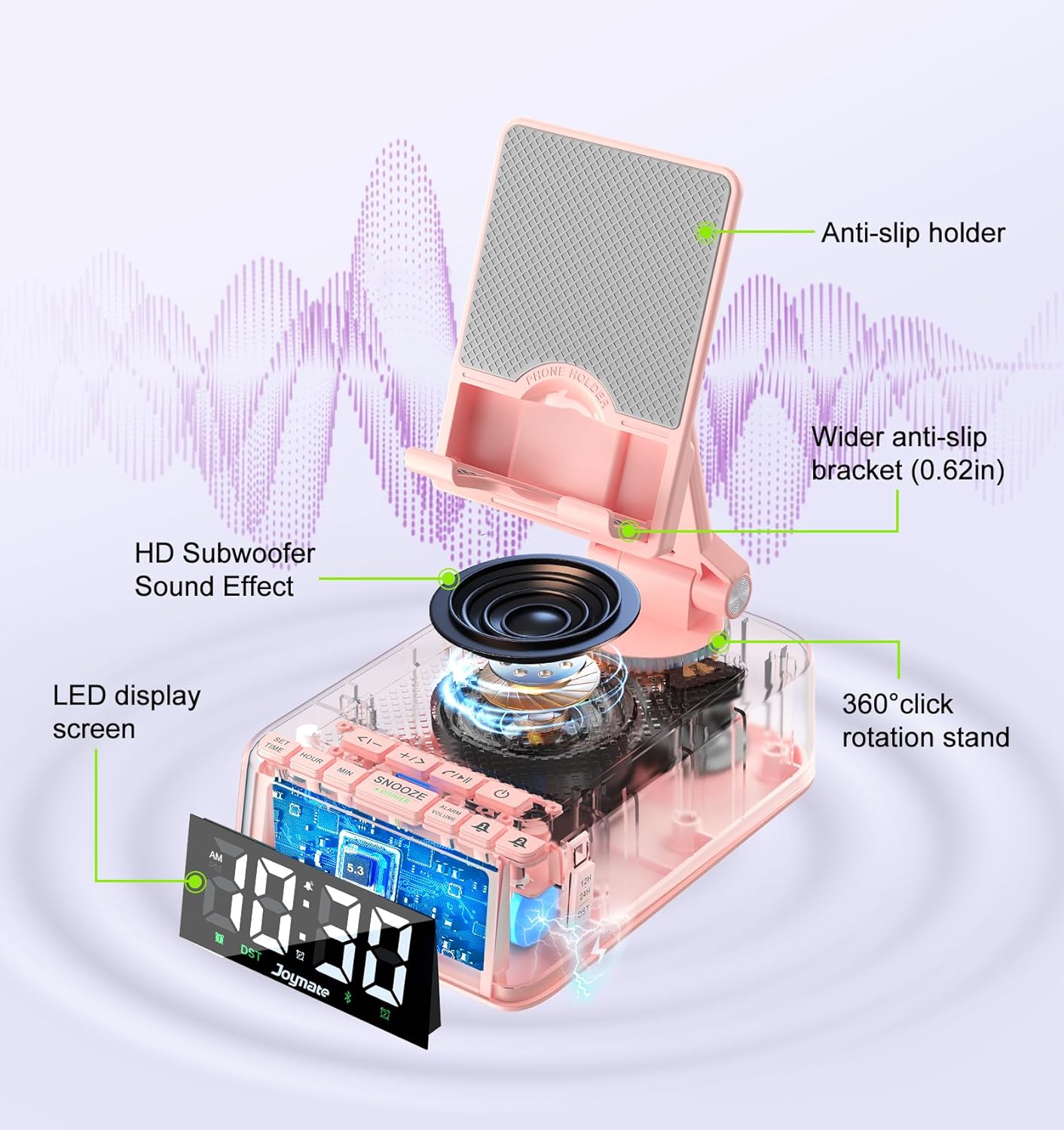 Gifts for Women Girls, Phone Stand with Bluetooth Speaker 360° Rotable Angel Adjustable Cell Phone Holder for Desk with HD Subwoofer Sound Fits All Phones,Tablets (Pink)