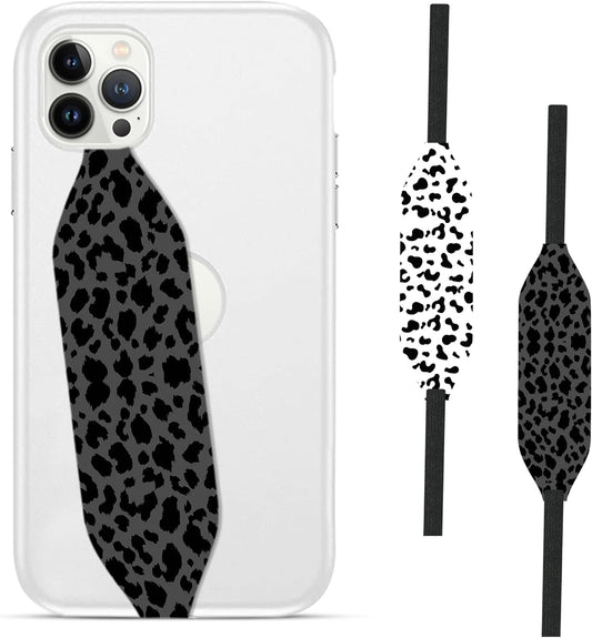 Phone Grip Strap - Pack of 2 Reversible Finger Holder for Phone Back, Customizable Anti-Slip Design, Wireless Charging Compatible Detachable Holder for iPhone - Leopard Night