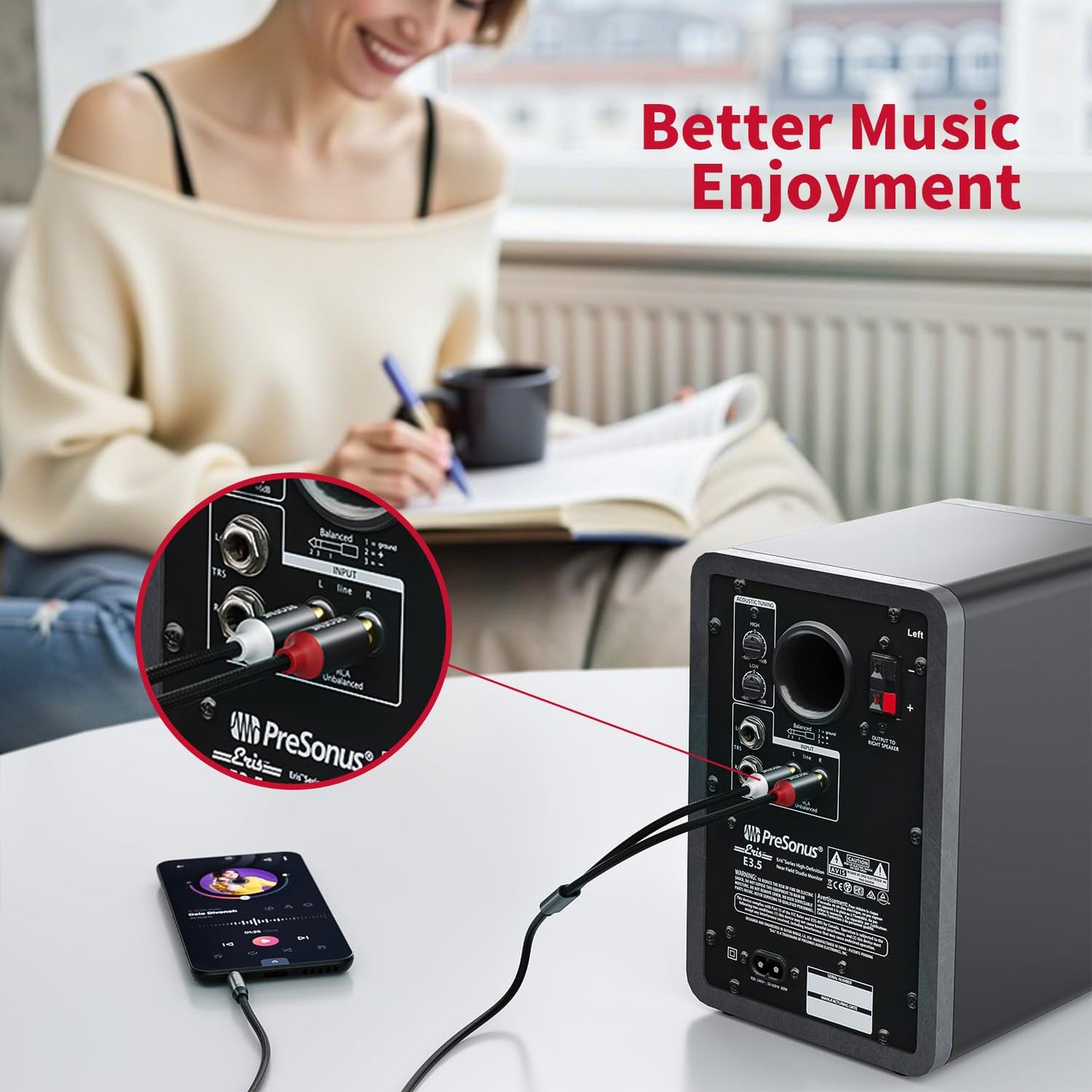 3.5mm to RCA Cable (3Feet/1M),3.5 mm 1/8 to RCA 2-Male Headphone Jack Adapter HiFi Sound Splitter Auxiliary Cord for Smartphone,MP3 Players,Laptops,Tablet,Speaker