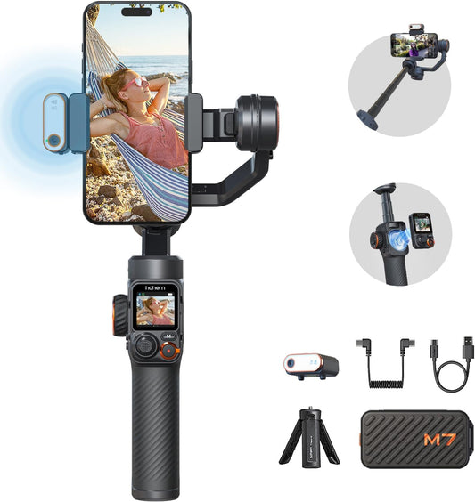 Hohem iSteady M7 Gimbal Stabilizer for Smartphone, Magnetic AI Tracker Fill Light, Detachable Touchscreen Remote Controller, Built-in Extension Rod, 500g Payload Gimbal Stabilizer for iPhone Android