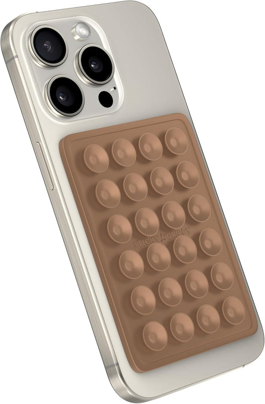 Suction Phone Case Mount, Sillicon Adhesive Phone Accessory for iPhone and Android, Hands-Free Fidget Toy Mirror Shower Phone Holder, Tiktok Videos and Selfies (Chocolate)