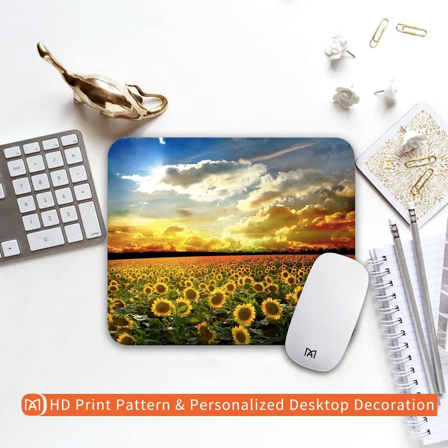 Square Mouse Pad Sunflower, Personalized Premium-Textured Custom Mouse Mat Design, Washable Mousepad Cloth, Non-Slip Rubber Base Computer Mouse Pads for Wireless Mouse