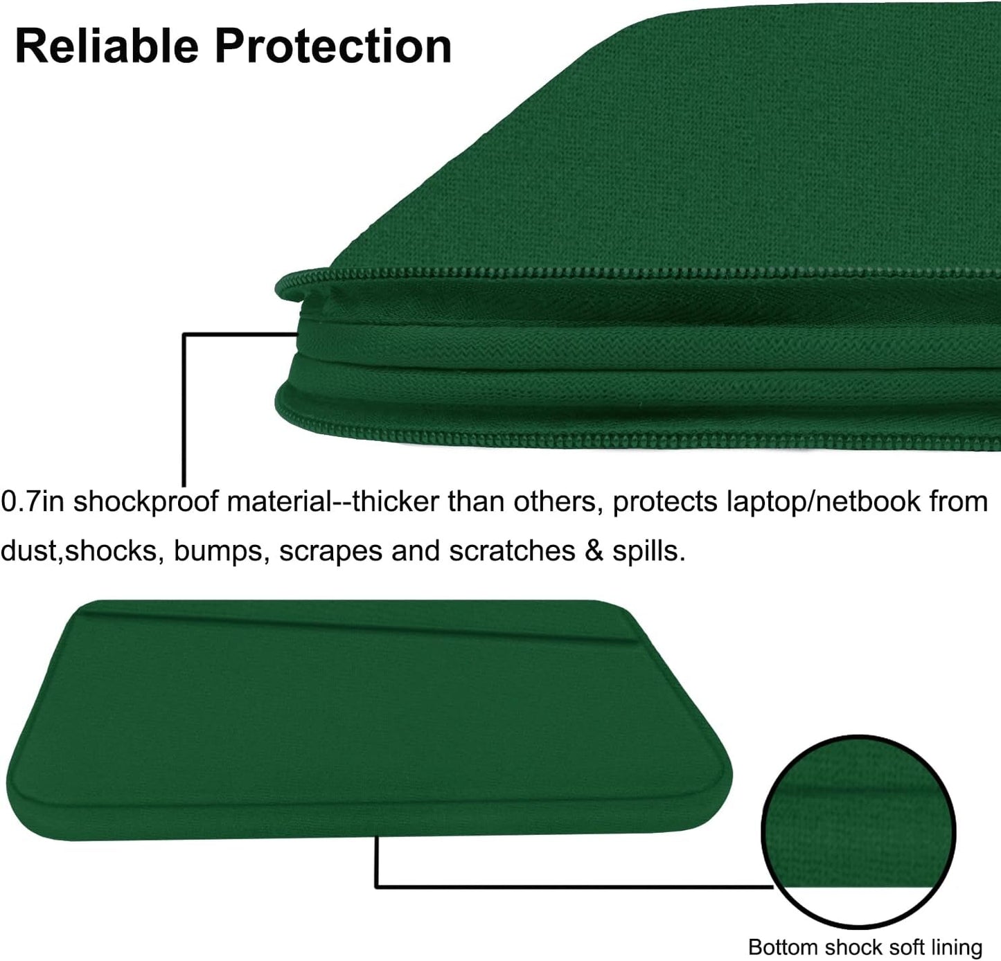 Laptop Sleeve 15.6 inch, Computer Carrying Bag Protective Case Handbag with Front Pocket, Slim Laptop Cover for 15-16 Inch HP, Dell, Lenovo, Asus, Dark Green