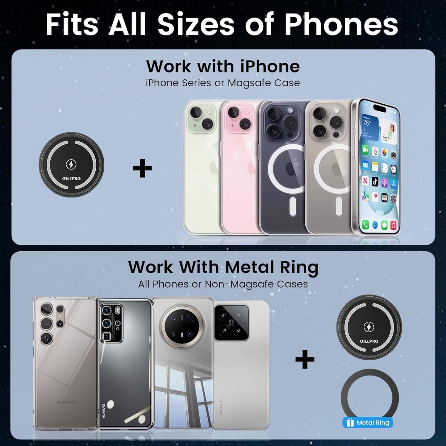 OHLPRO for 15W MagSafe Car Mount Charger for iPhone 16, Fast Wireless Charging, Magnetic CD Slot Holder with 3M Adhesive Base for Dashboard, Aluminum Shell, Compatible with iPhone 16/15/14/13 Pro Max