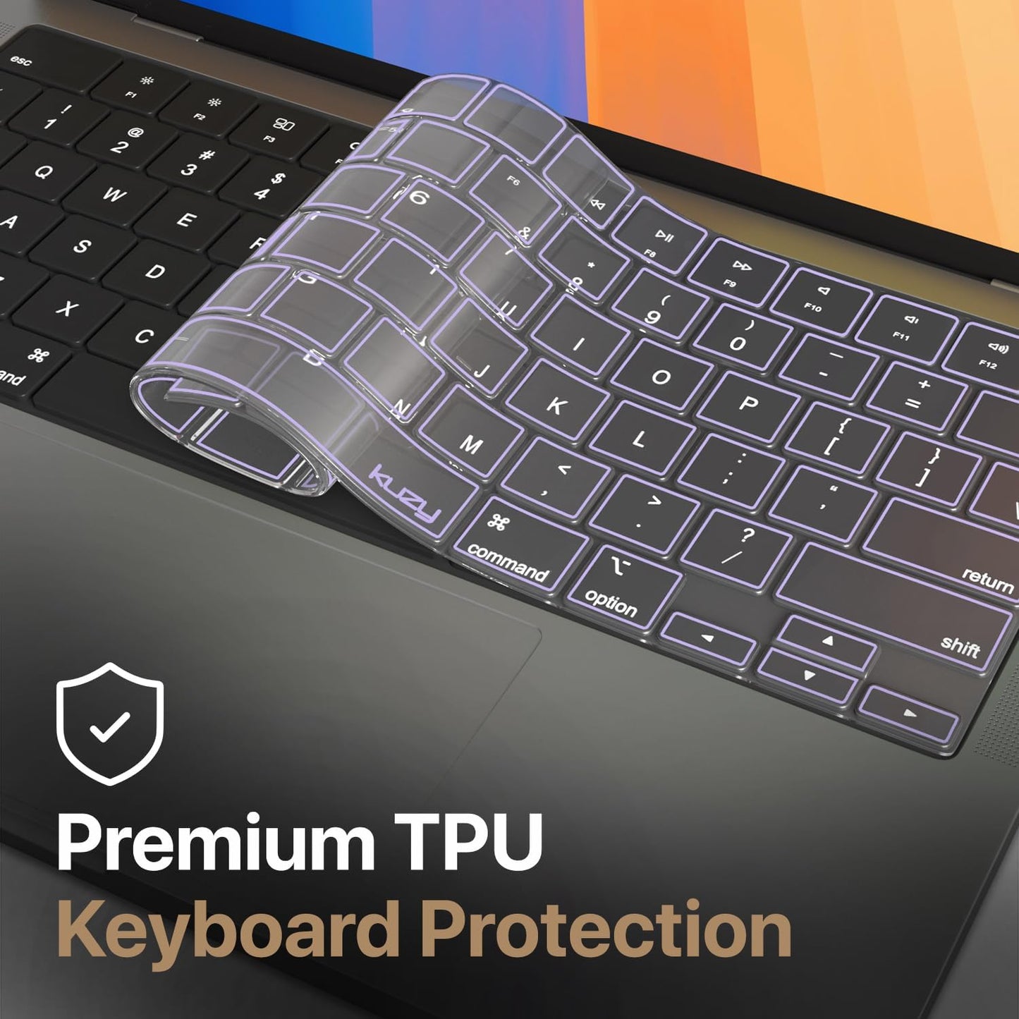 Kuzy Purple Premium MacBook Pro 14 inch Keyboard Cover M4 16" 2025 2024 2023 M3 M2 M1 Pro Max - MacBook Air 13 inch Keyboard Cover 15" M4 - A3240 A3241 A3401 A3403 A3114 A3113 - US Layout TPU, Purple