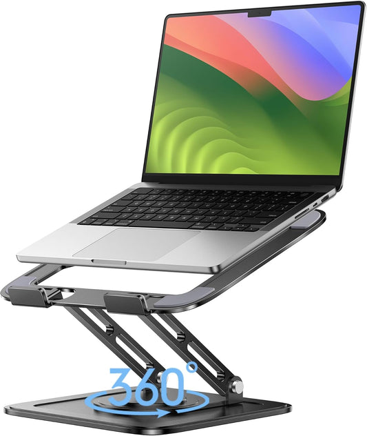 Adjustable Laptop Stand, Computer Stand with 360 Rotating Base, Ergonomic Laptop Riser Mount for Desk Foldable Protable Computer Desk Fits with MacBook Pro Air (10-16") - Black