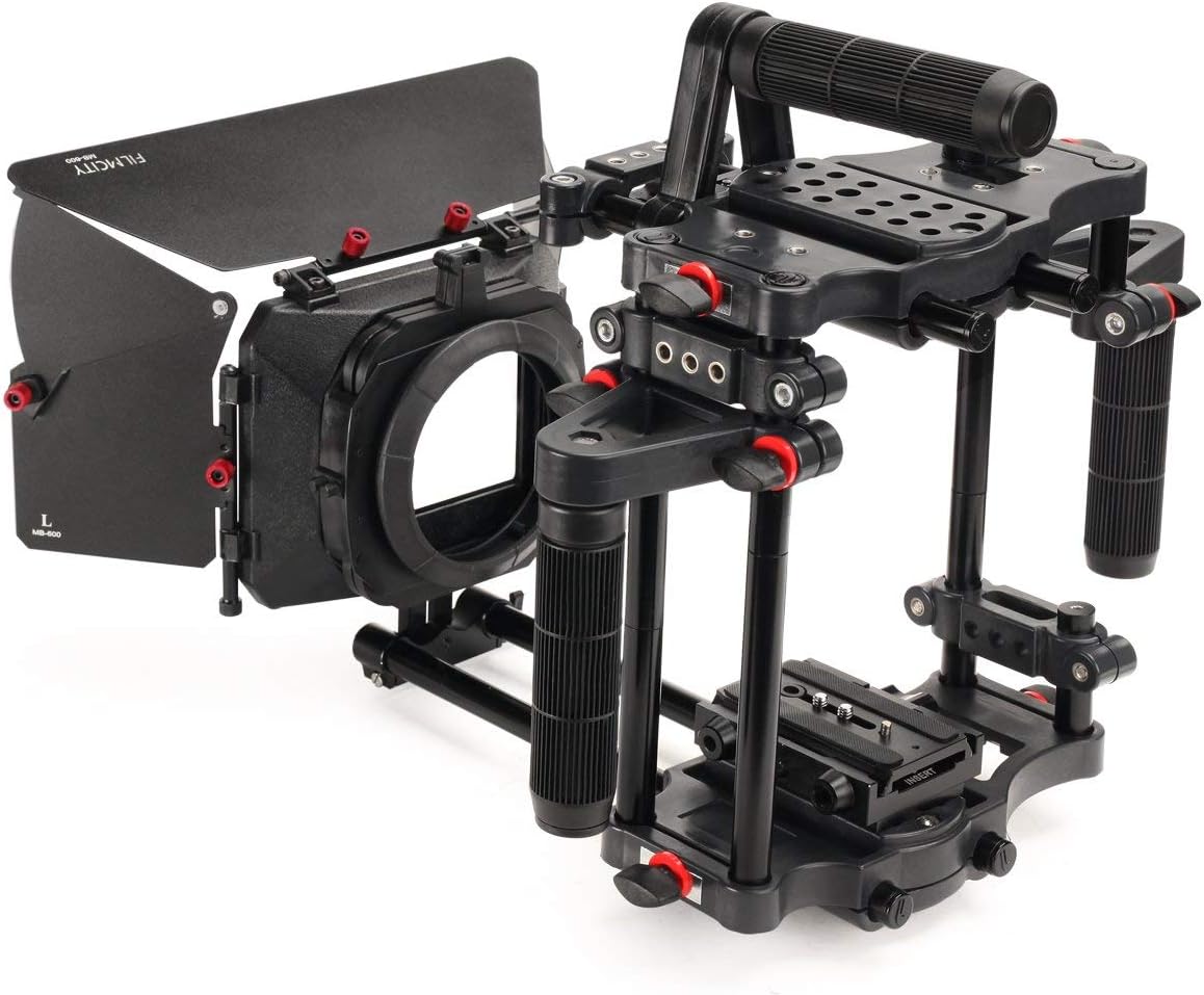 Power DSLR Camera Cage with MB-600 Matte Box Combo Kit. 4x4 Filter Holders, Lenses up to 95mm Diameter, Supports 15mm Rods. for DSLR/DSLM Handheld Camera. (FC-CTH-01)