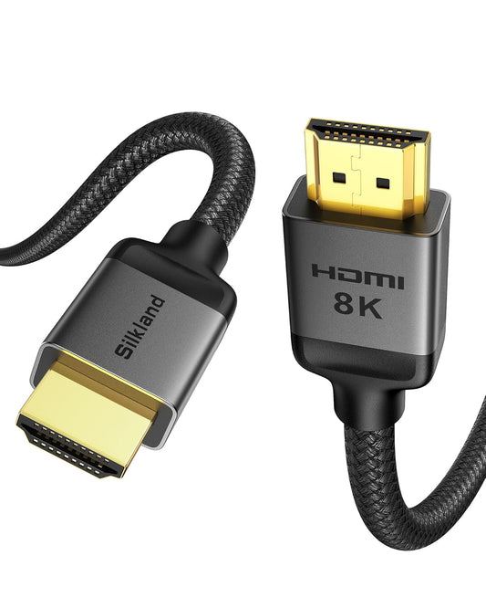 Silkland Long 10K 8K HDMI 2.1 Cable 50ft, (Upgrade Braided) Ultra High Speed HDMI Cable [8K@60Hz, 4K@120Hz] 48Gbps, HDR 10+, eARC, ARC, HDCP 2.2/2.3, Compatible for PS5/Xbox/Soundbar/Roku TV