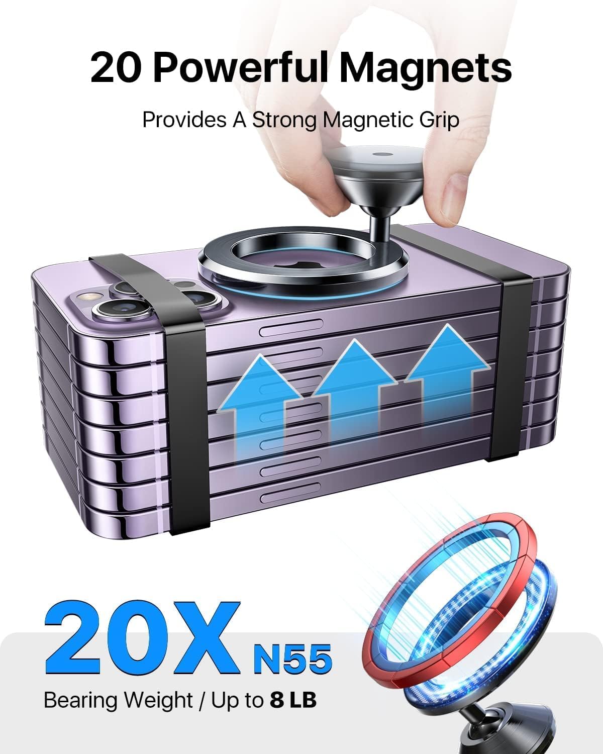 andobil for Magsafe Car Mount [20 Strongest Magnets & Upgraded 3M Adhesive] Dashboard Cell Phone Holder Magnetic Phone Holder for Car Compatible with iPhone 16 Pro Max 15 14 13 12 All MagSafe Cases