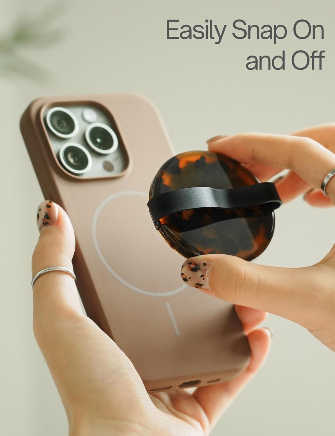 Heesch Magnetic Ring for Phone Case Loopy Brown Phone Grip Strap Holder for Back of Phone Finger Loop Grip for Hand Tortoise Shell Magsafe Grip for iPhone 16 Pro Max/15/14/13/12 Series Mag Safe Case