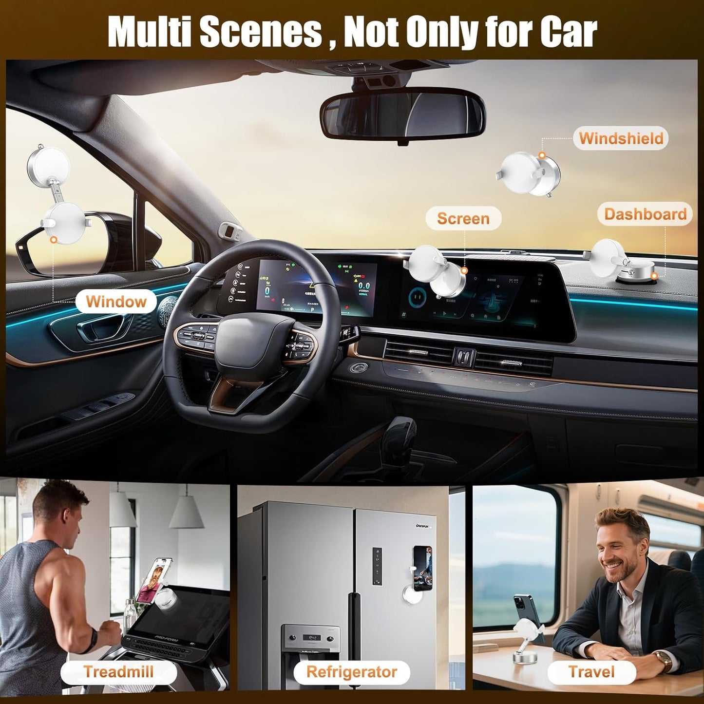 OOCC Magnetic Phone Holders for Your Car, 360°Rotating Adjustable Magsafe Car Phone Mount, Foldable Vacuum Magnetic Car Phone Holder for All Smartphones & All Car Models, White