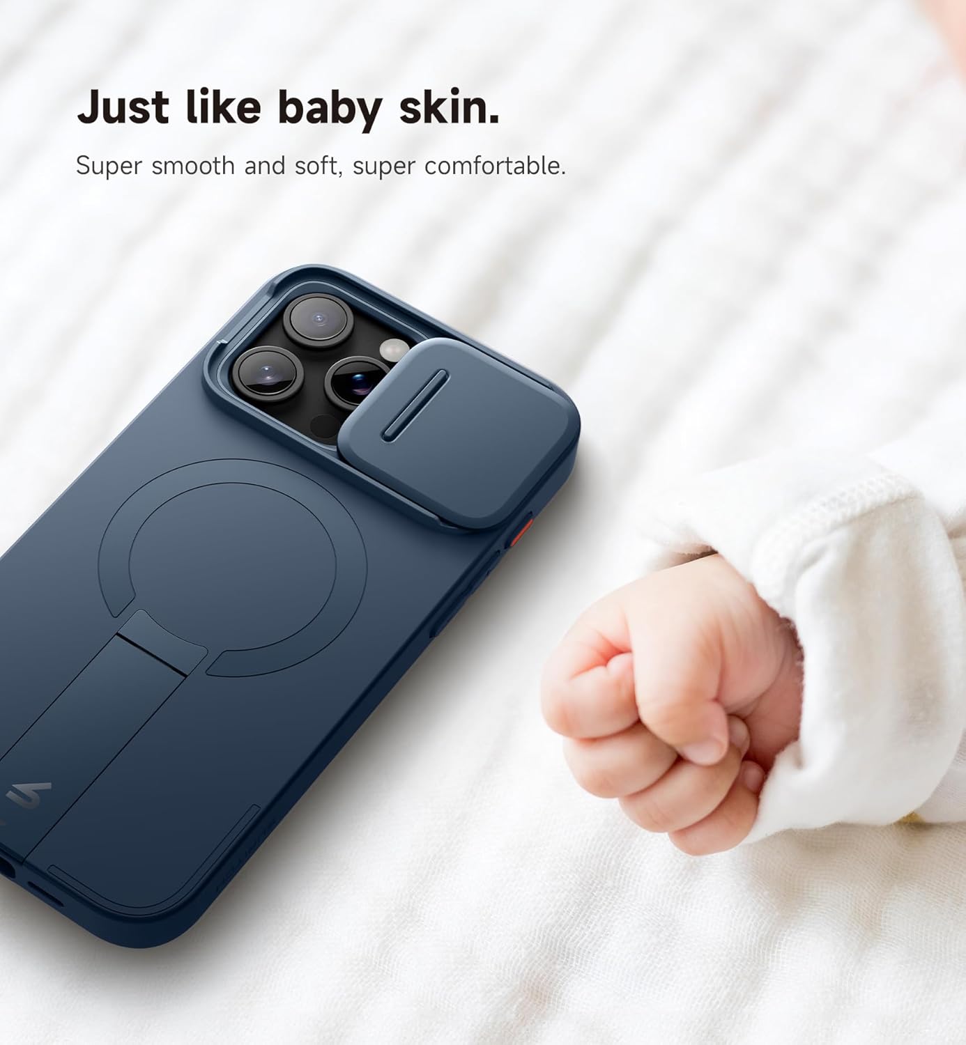 SURITCH for iPhone 15 Pro Max Case with Magnetic Camera Slide Cover and Adjustable Kickstand, Compatible with MagSafe, Shockproof Bumper Case Slim Protective Cover 6.7 Inch, Blue