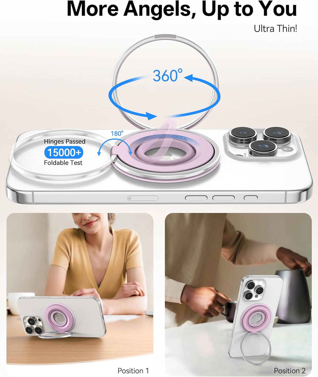 [2025 Upgrade] Magnetic Phone Grip for MagSafe Ring Holder, Two-Sided Magnets Phone Ring Grip Finger Kickstand Compatible with iPhone 16 Pro/Max 15 14 13 12 11 Plus & Android Phone (pink1)