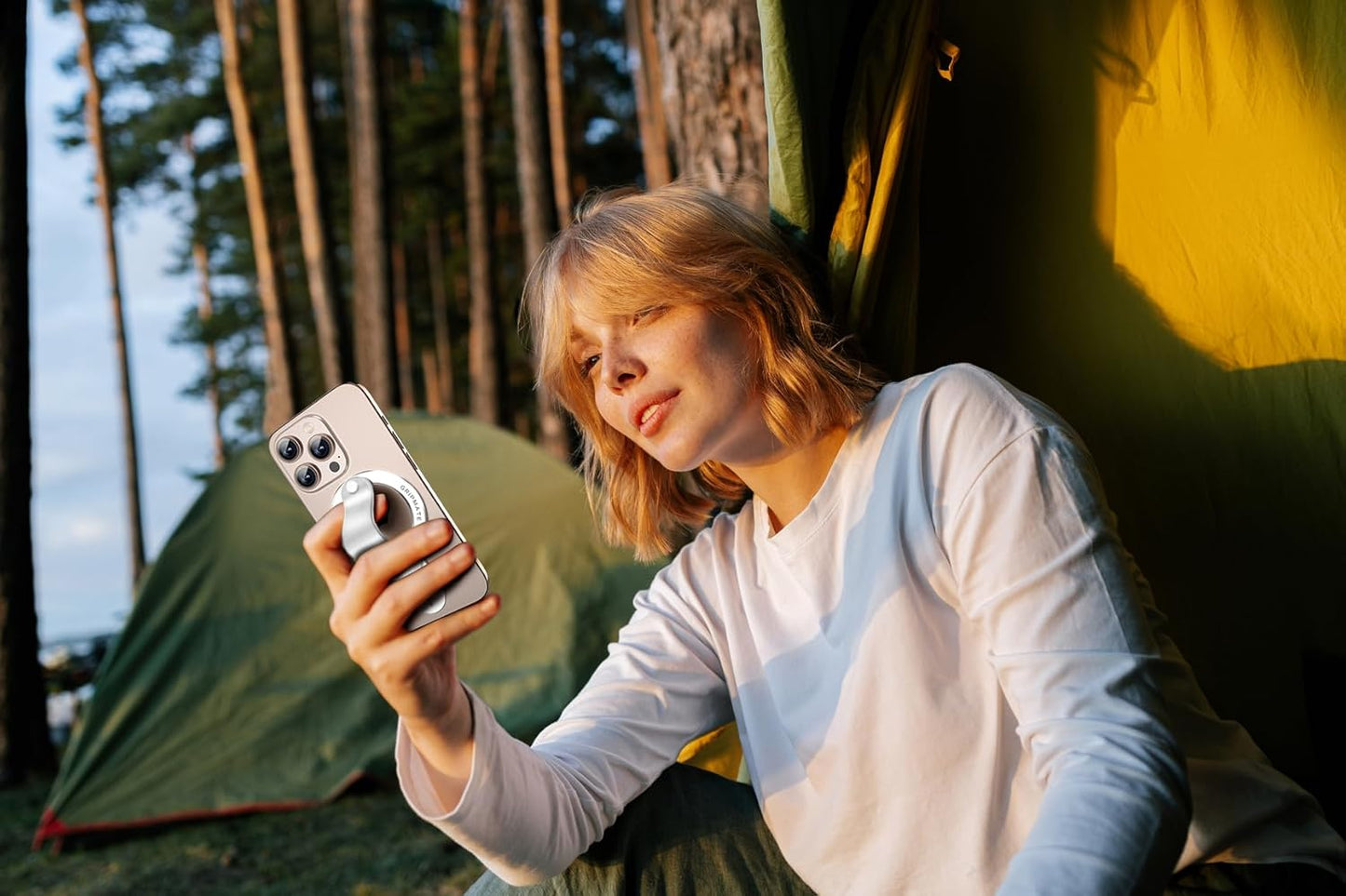 MagSafe Phone Grip for iPhone - Magnetic Phone Ring Holder Detachable for iPhone 16 - Comfortable Finger Phone Loop Grip for Apple 15/14/13/12, Silver