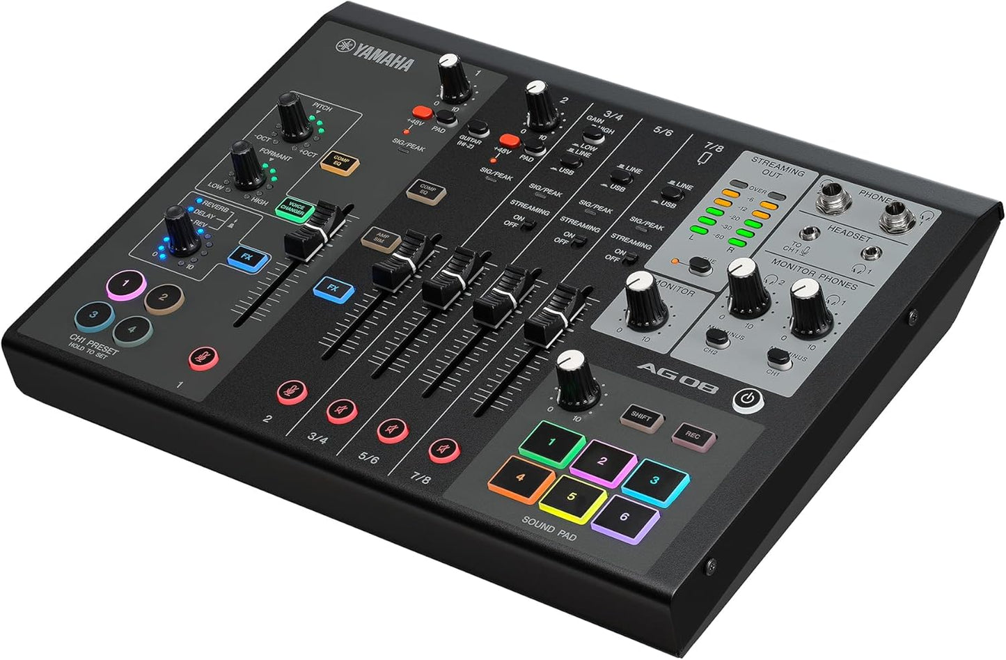 Yamaha AG08 Black 8-Channel Live Streaming Loopback Mixer/USB Interface with Steinberg Software Suite
