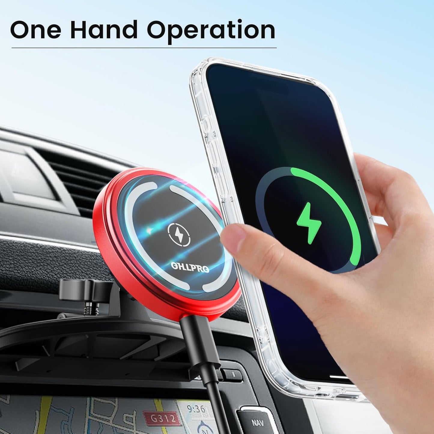 OHLPRO 15W Mag Car Mount Charger for iPhone 16, Fast Wireless Charging Magnetic CD Slot Holder with 3M Adhesive Base for Dashboard, Aluminum Shell, Compatible with iPhone 16/15/14 Pro Max, Blue