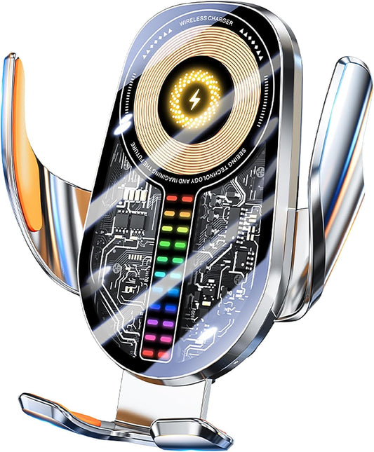 Wireless Car Charger, Cell Phone Car Mount 15W Fast Charging Auto Clamping for Car Vent Phone Holder Charger for iPhone 16 15 14 13 12 11 Pro Max, Glaxy S24 Ultra, LG, Google