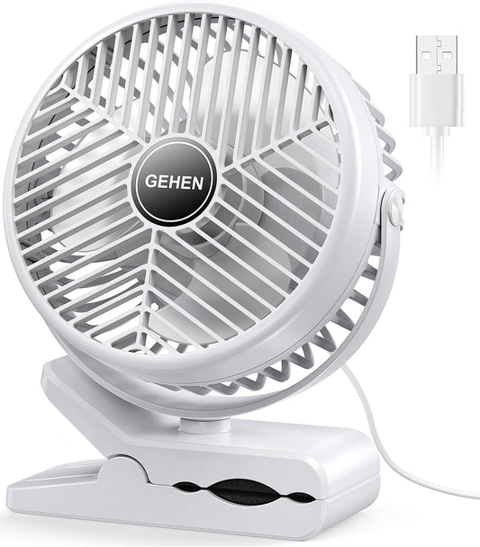GEHEN Small Clip on Fan, 3-Speed Fan with Strong Airflow, USB-Powered Clip & Desk Fan with Sturdy Clamp, Ultra Quiet for Office Dorm Bedroom Stroller