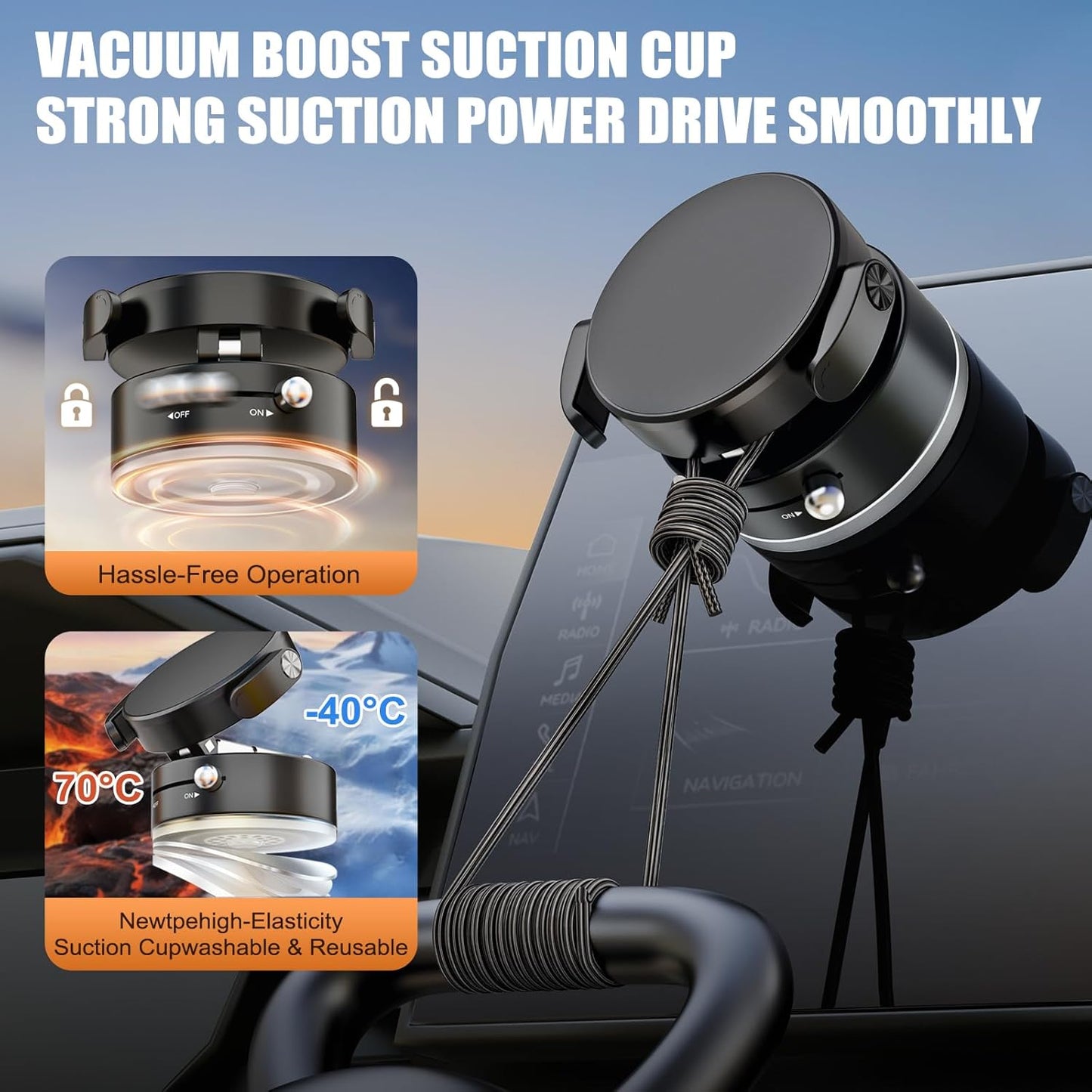 OOCC Magnetic Phone Holders for Your Car, 360°Rotating Adjustable Magsafe Car Phone Mount, Foldable Vacuum Magnetic Car Phone Holder for All Smartphones & All Car Models, Black