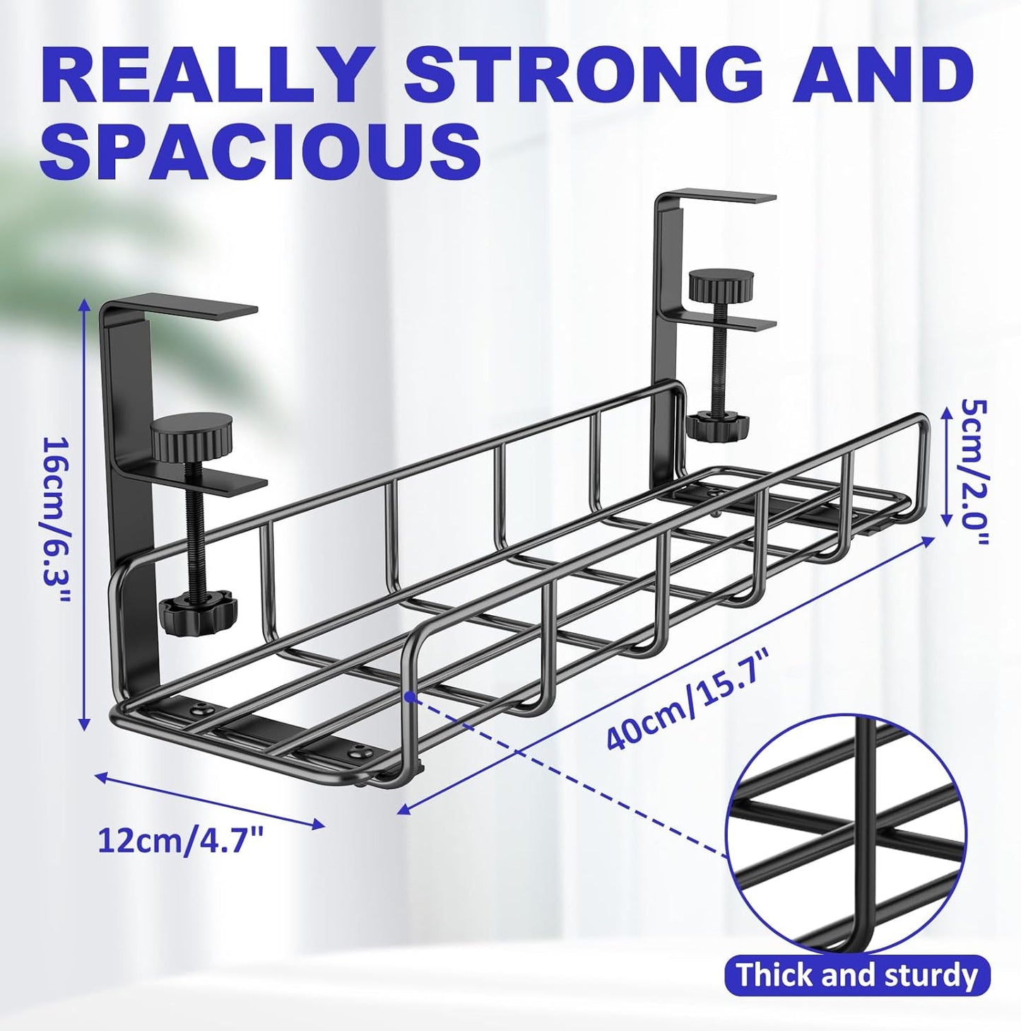 Under Desk Cable Management Tray, 31.5'' No Drill Steel Cable Tray Organizers, Wire Management Tray Cable Rack with Clamp Mount, Metal Under Desk Tray with Wire and Cord Organizer