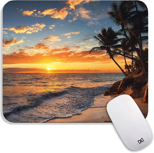 Square Mouse Pad Beach Sunset, Personalized Premium-Textured Custom Mouse Mat Design, Washable Mousepad Cloth, Non-Slip Rubber Base Computer Mouse Pads for Wireless Mouse