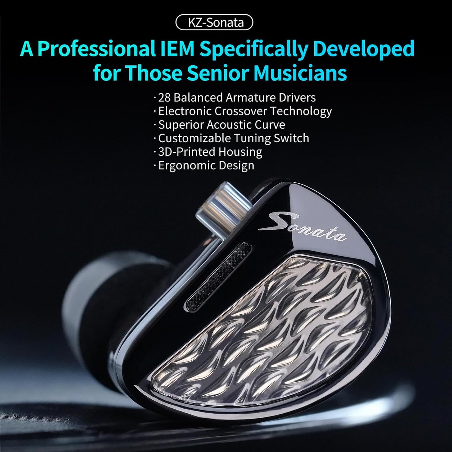 KZ Sonata 14BA IEMs, in-Ear Monitor Headphone High-Performance Flagship HiFi Earphones with 4 Tuning Switches, Clarity in All Frequency Stereo Sound Comfortable Headphones for Musicians (Tuning)