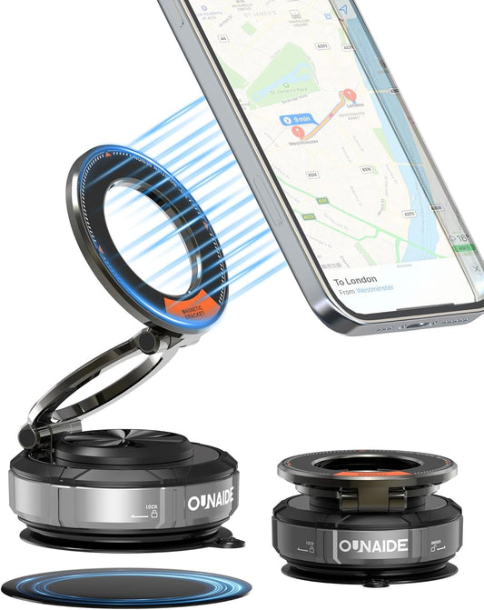 Magnetic Phone Holder For Car,360°Vacuum Magnetic Car Phone Holder,Car Phone Mount Adjustable Cell Phone Holder Enhanced Vacuum Suction Cup Car Accessories for iphone 16e 15 14 Android (Silver Black)