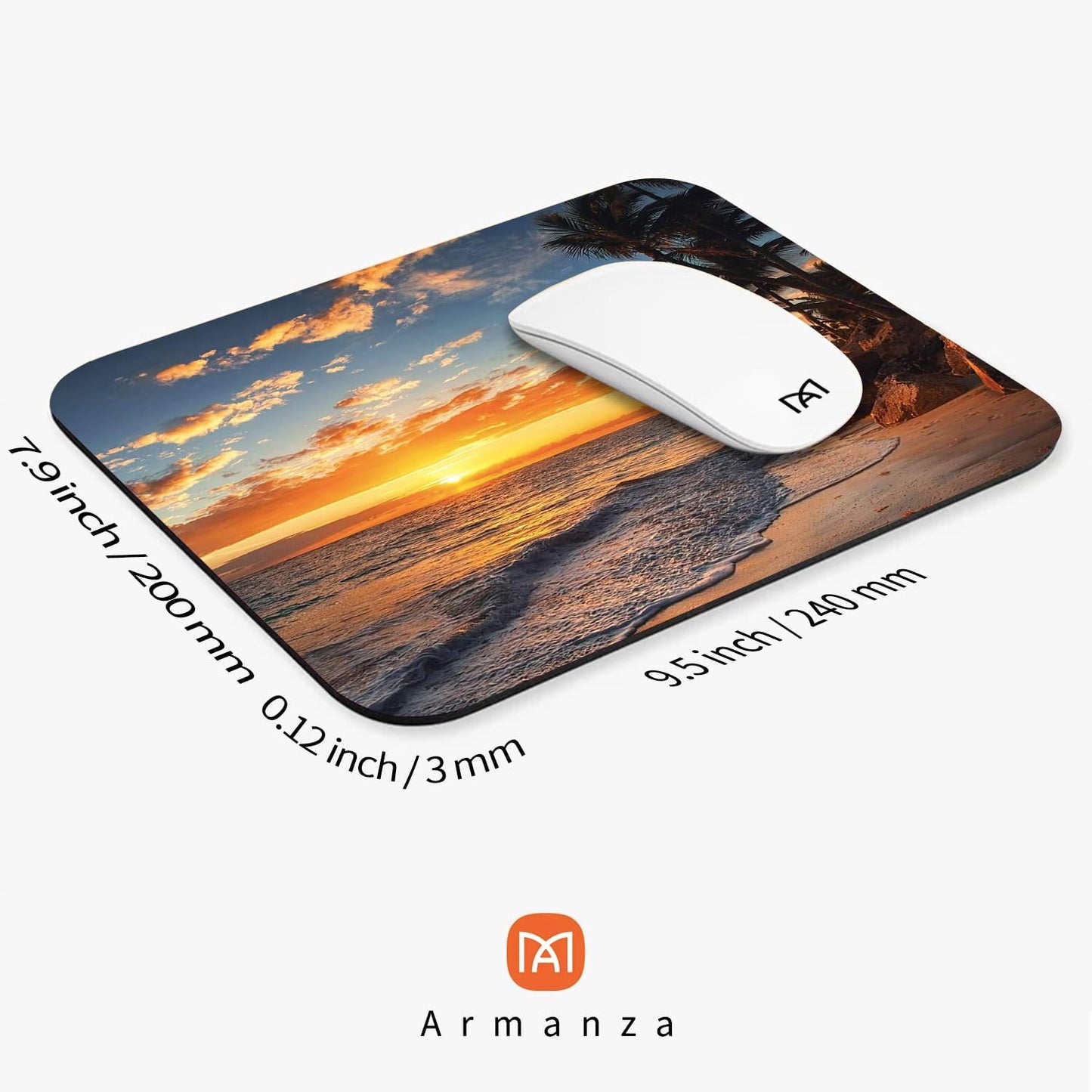 Square Mouse Pad Beach Sunset, Personalized Premium-Textured Custom Mouse Mat Design, Washable Mousepad Cloth, Non-Slip Rubber Base Computer Mouse Pads for Wireless Mouse