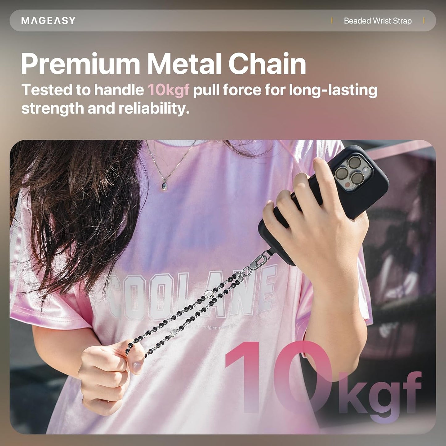 MAGEASY Beaded Phone Charm for Women - Cell Phone Wrist Strap with Teather Tab, Designed for iPhone & Android Phones, Keychain, Camera - Onyx Bloom