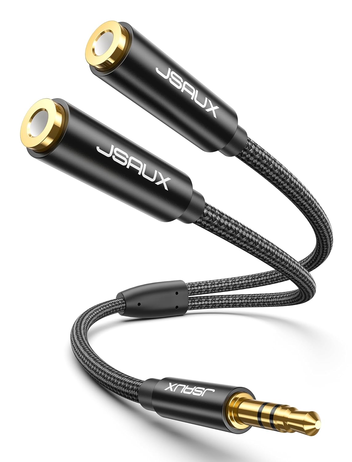 JSAUX Headphone Splitter 4ft, Audio Splitter 3.5mm Male TRS to 2 Dual 3.5mm Female Adapter Nylon-Braided for iPhone, Samsung, Tablets, Laptop, PlayStation and More [Black]