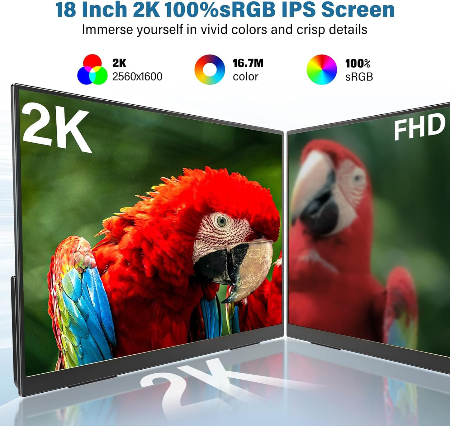 InnoView 2K 180HZ Portable Monitor, 18" OD Gameplus 2560x1600 QHD 100% sRGB Portable Gaming Monitor with Kickstand HDR FreeSync Travel Monitors for Game Console, PS5, Switch, PC, Phone