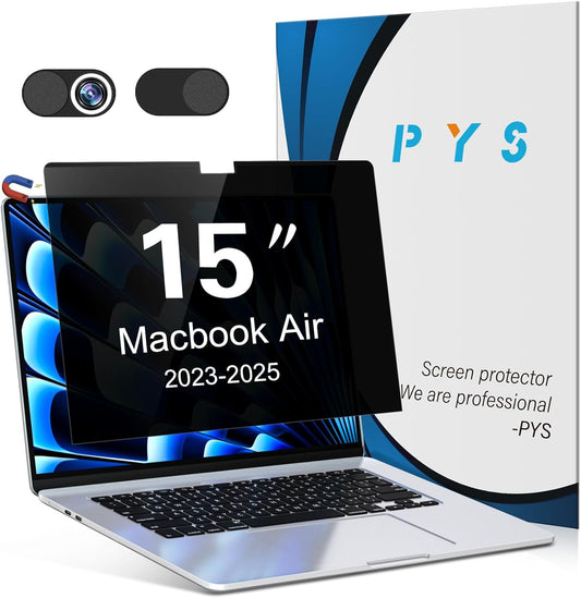 PYS Magnetic Privacy Screen for MacBook Air 15.3 Inch (2025/2024/2023, M4, M3, M2 Chip) - Removable Anti-Glare Protector with Camera Cover Slide, Anti-Blue Light Filter for Mac Air 15.3" Laptop