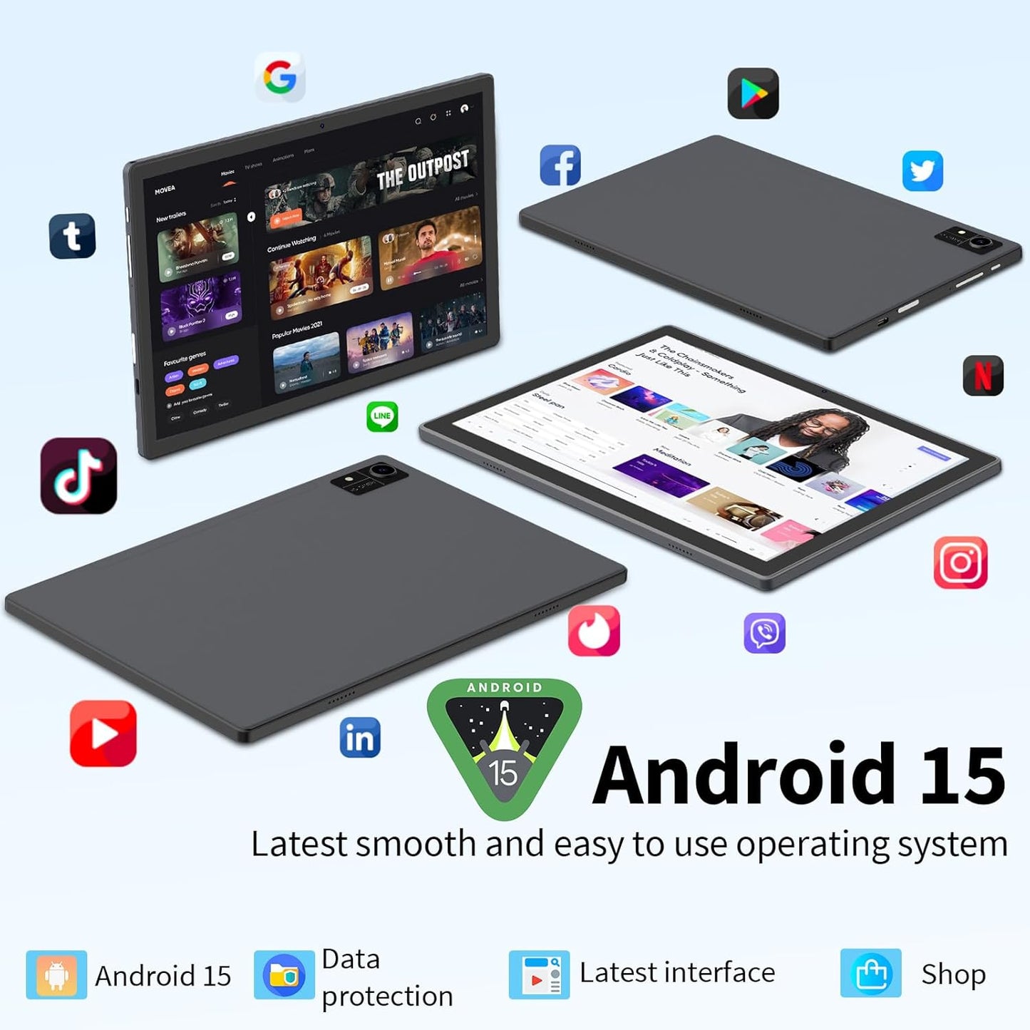 Android 15 Tablet with Keyboard, 16GB（8+8）RAM+256 Storage(Expand to 2TB), 8000mAh Battery, Widevine L1,10 Inch 2-in-1 Tablets with 5G/2.4G WiFi, BT5.0, GMS Certified, with Mouse, Case, Stylus(Pink)