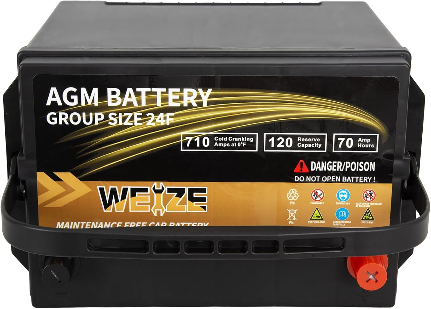 Weize Platinum AGM Battery BCI Group 24F Automotive Battery, 120RC, 710CCA, 36 Months Warranty, Dimensions 10.75" L x 6.81" W x 8.98" H