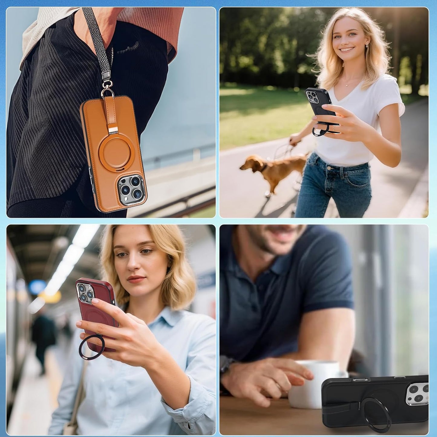 Leather Case, Suitable for iPhone 16 Case, Invisible Magnetic Design, Equipped with a Lanyard and Foldable Stand, Black, Yellow and red (Red, iPhone 16)