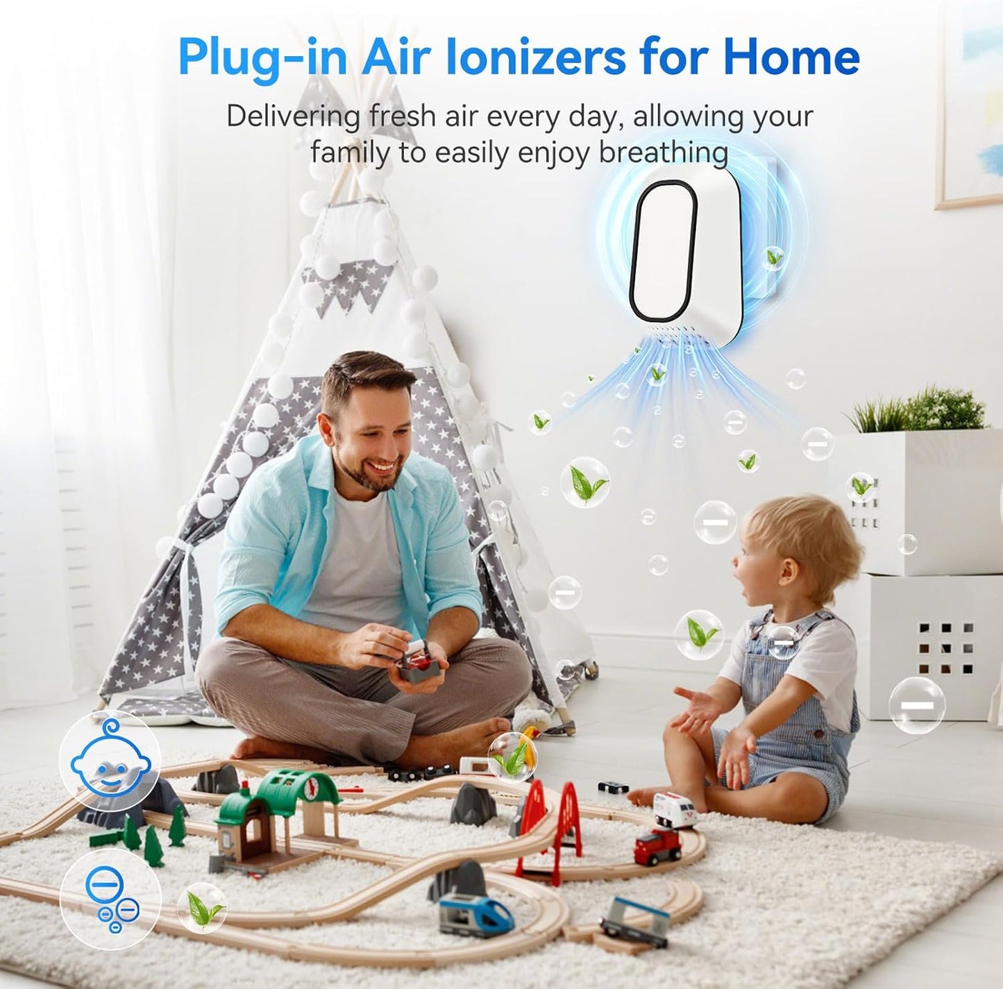 Plug In Ionizer Air Purifier With 4 Negative Ion Output Heads,Small Air Freshener With Backlight,Quiet and Energy-Saving, Ideal Air Cleaners for Home,Bedroom,Office,Living Room and Pet Room(4)