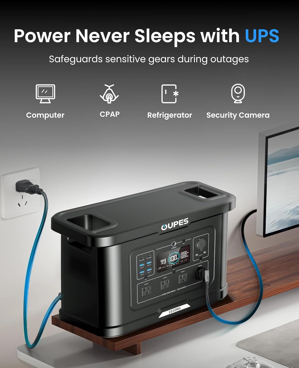 OUPES Exodus 2400 Solar Generator with 100W Panels, LiFePO4 Power Station for Camping, RVs, Home Backup & Off-Grid Adventures