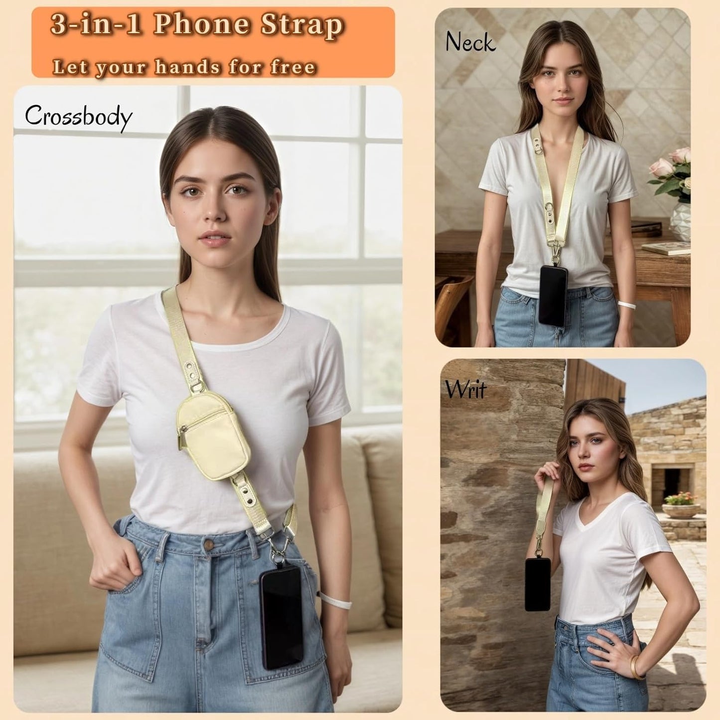 Clip and Go Strap for Phone with Wallet - Adjustable and Detachable Phone Lanyard Crossbody, Wrist Wallet for Home Travel