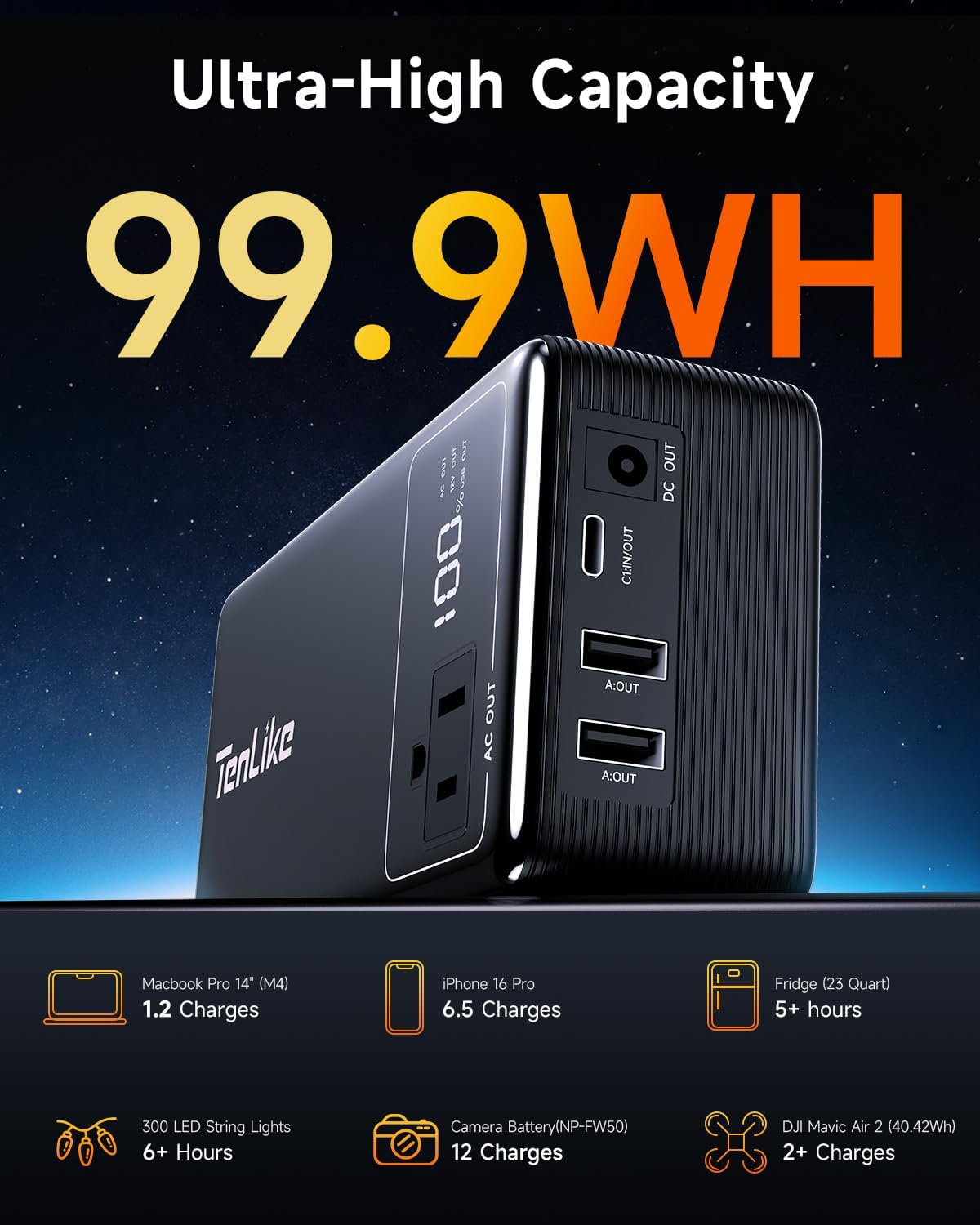 Portable Power Station 99.9Wh Power Bank for Camping Essentials Small Electric Mini Generator Large Lithium Battery with 110V AC Plug in Output 60W Type-C Laptop Home Backup Outdoor Emergency