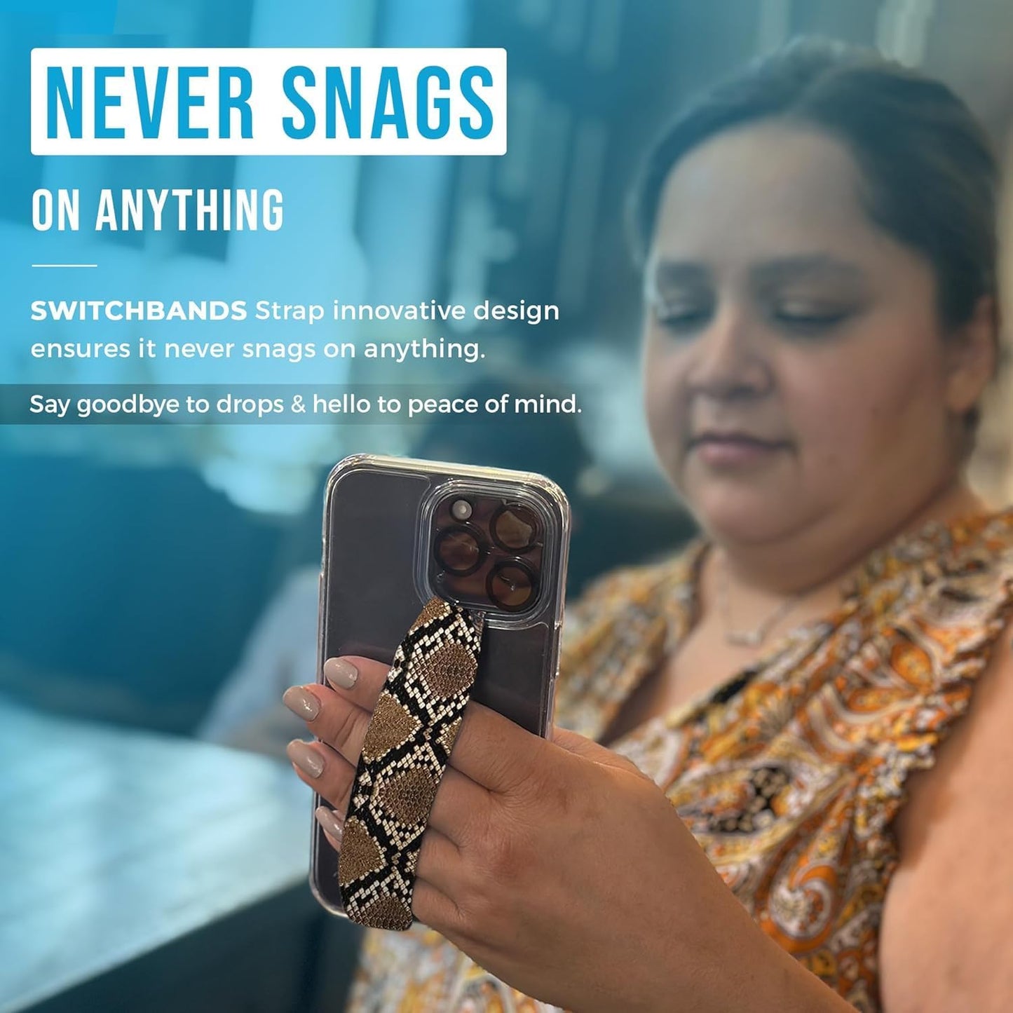 Phone Grip Strap - Reversible Finger Holder for Phone Back, Customizable Anti-Slip Design, Wireless Charging Compatible Detachable Holder for iPhone - Tortoise