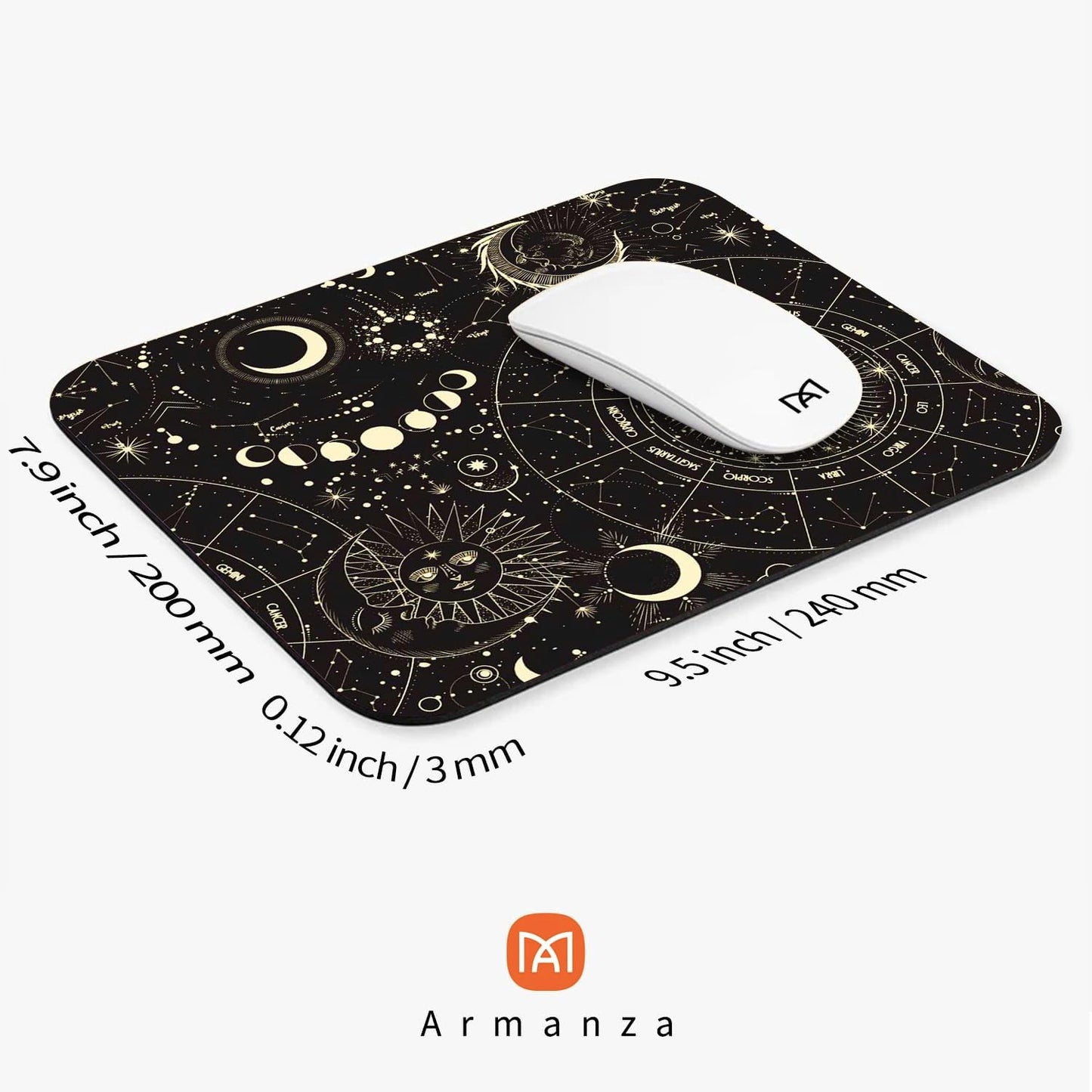 Square Mouse Pad Moon Sun, Personalized Premium-Textured Custom Mouse Mat Design, Washable Mousepad Cloth, Non-Slip Rubber Base Computer Mouse Pads for Wireless Mouse