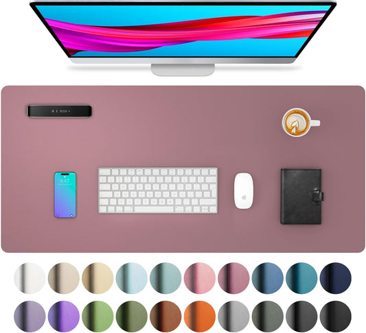 Aothia Leather Office Desk Mouse Pad Protector, Non-Slip PU Leather Laptop Desk Blotter/Mat, Waterproof Writing Pad for Office and Home, Dark Pink, 23.6" x 13.7"