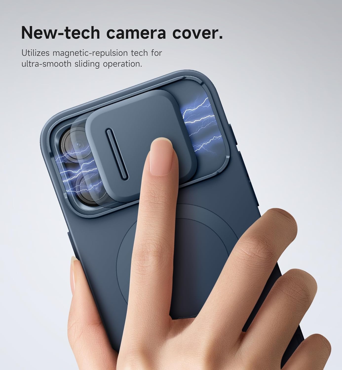 SURITCH for iPhone 15 Pro Max Case with Magnetic Camera Slide Cover and Adjustable Kickstand, Compatible with MagSafe, Shockproof Bumper Case Slim Protective Cover 6.7 Inch, Blue